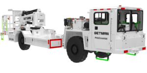Getman ProCharge ER 4000 purpose-built underground explosives charging machine with enclosed cab, articulated chassis, and rear boom platform for efficient ANFO and emulsion charging operations in underground mines.